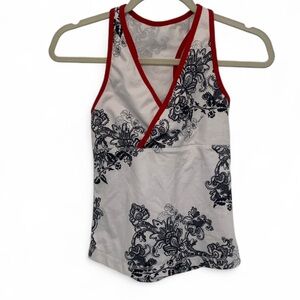 Lululemon Faux Wrap Boho Print Red Trim Tank Top
